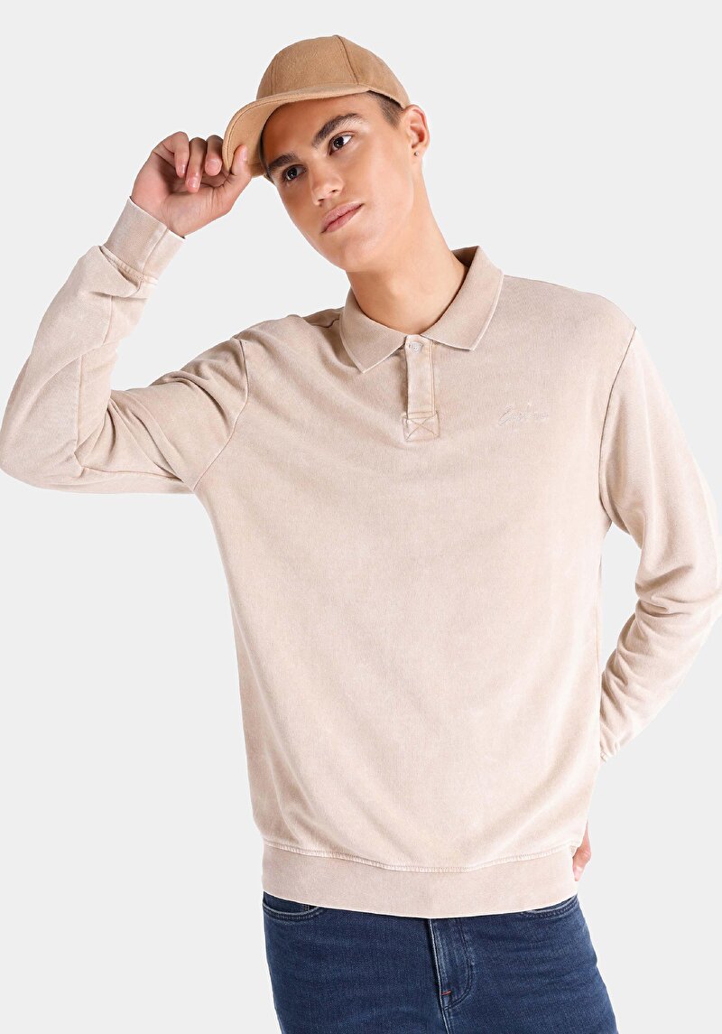 Imagine a Tricou Cu Maneca Lunga De Barbati Bej Regular Fit  Cl1065126