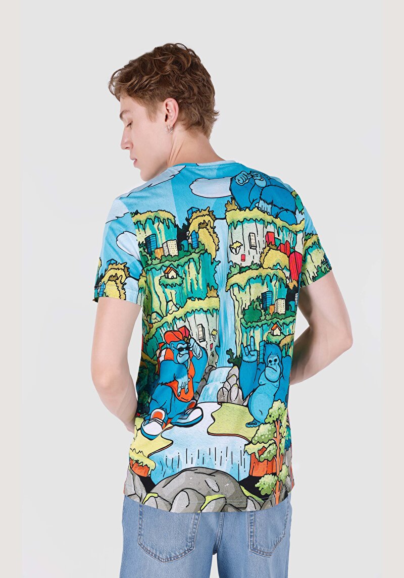 Afișați detalii pentru Regular Fit Round Neck Printed Tricou Multicolor Cu Mânecă Scurtă Pentru Bărbați