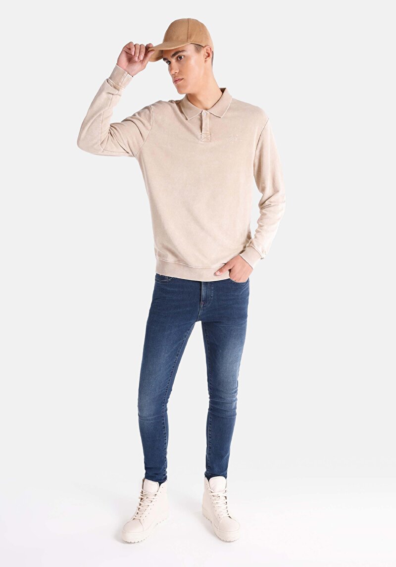 Afișați detalii pentru Tricou Cu Maneca Lunga De Barbati Bej Regular Fit  Cl1065126