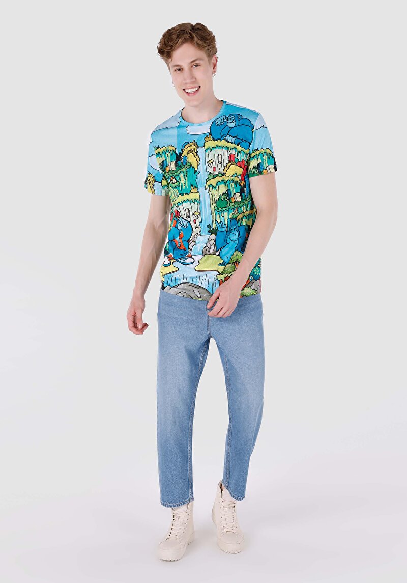 Imagine a Regular Fit Round Neck Printed Tricou Multicolor Cu Mânecă Scurtă Pentru Bărbați