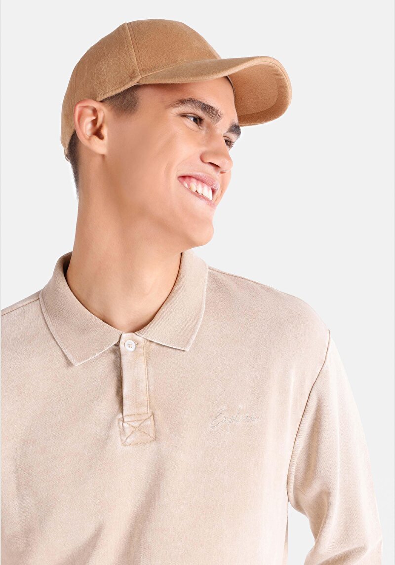 Afișați detalii pentru Tricou Cu Maneca Lunga De Barbati Bej Regular Fit  Cl1065126