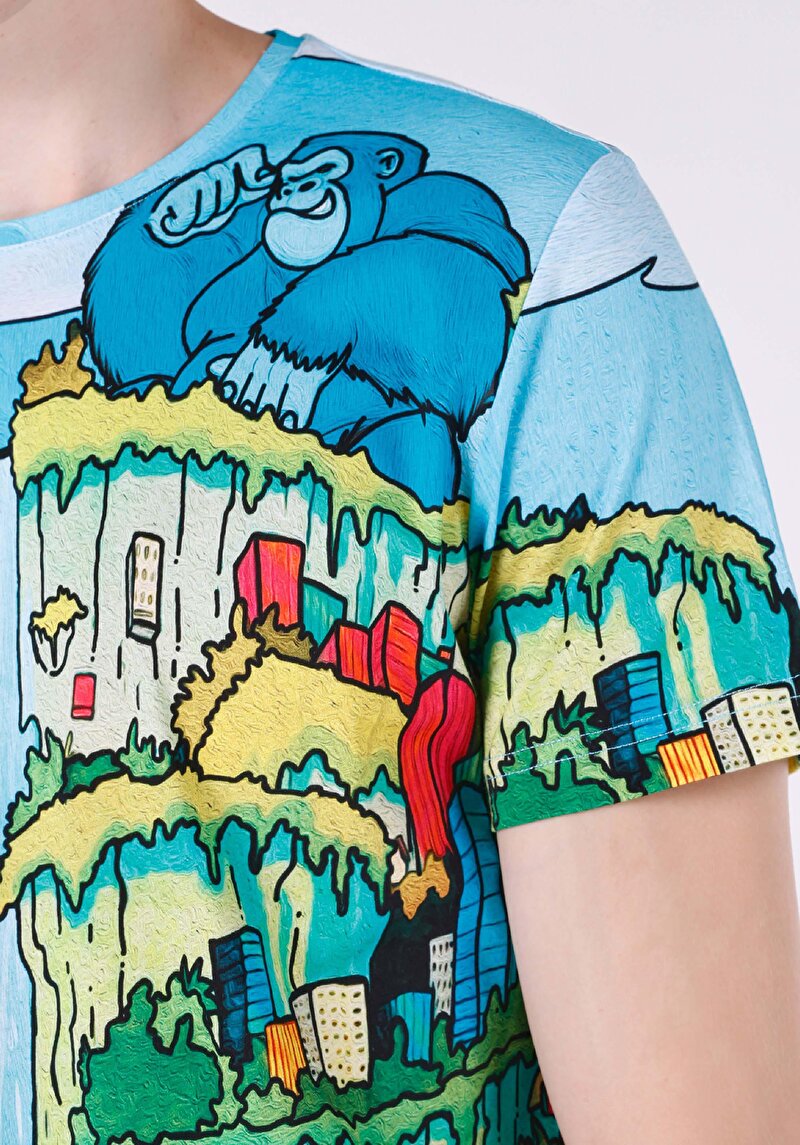 Afișați detalii pentru Regular Fit Round Neck Printed Tricou Multicolor Cu Mânecă Scurtă Pentru Bărbați