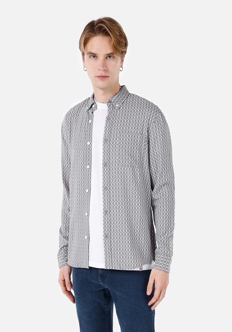 Imagine a Cămașă Slim Fit Cămașă Cu Mânecă Lungă Gri Pentru Bărbați