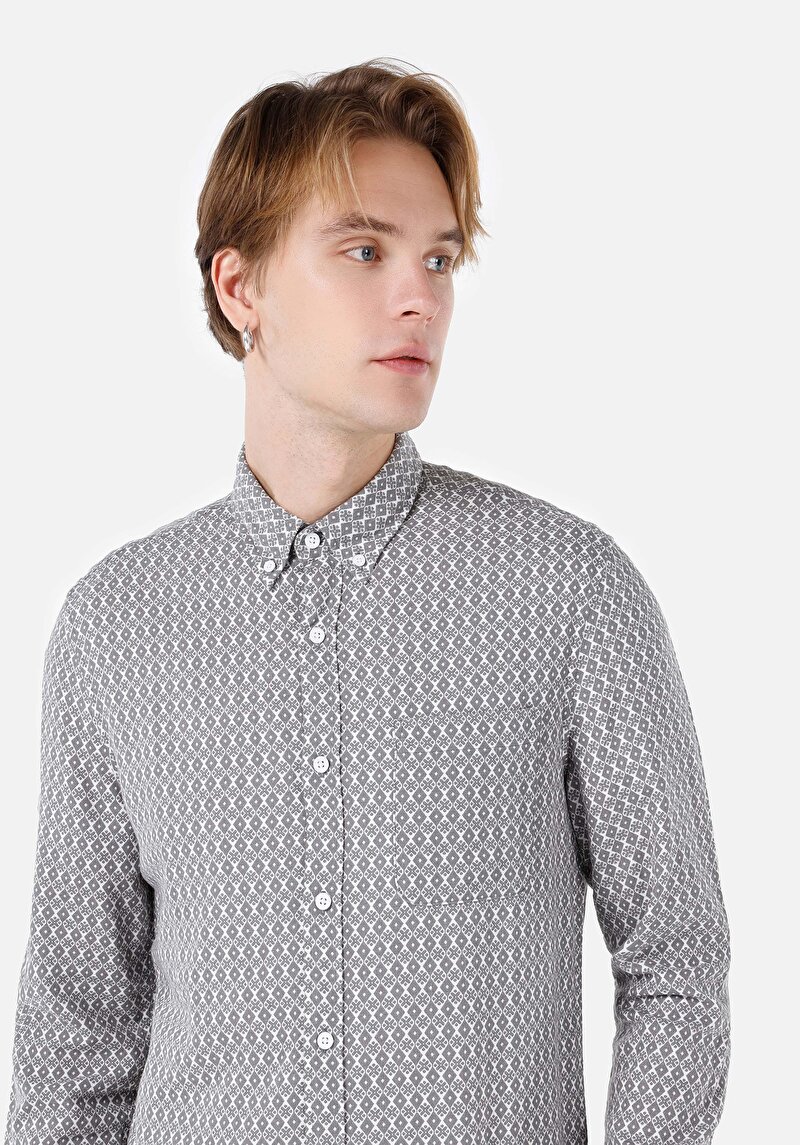 Imagine a Cămașă Slim Fit Cămașă Cu Mânecă Lungă Gri Pentru Bărbați