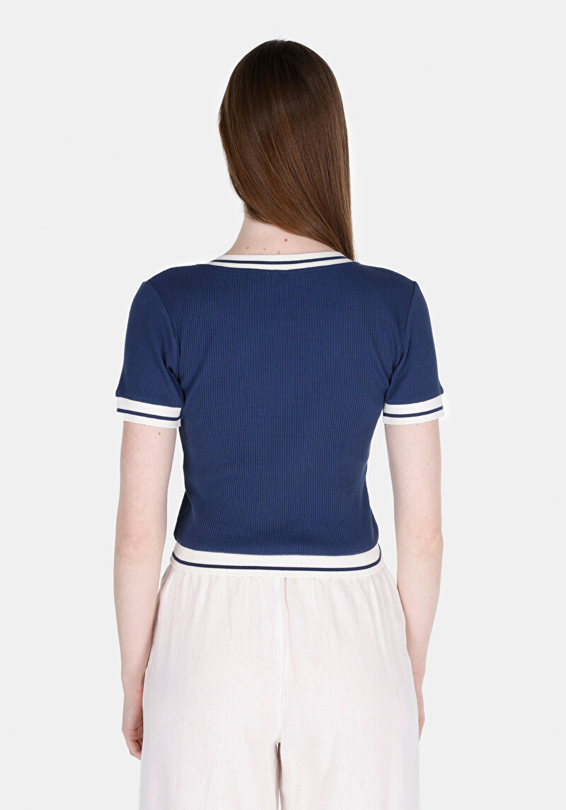 Imagine a Pulover Cu Mâneci Scurte De Dama Albastru Marin Slim Fit Cl1074589