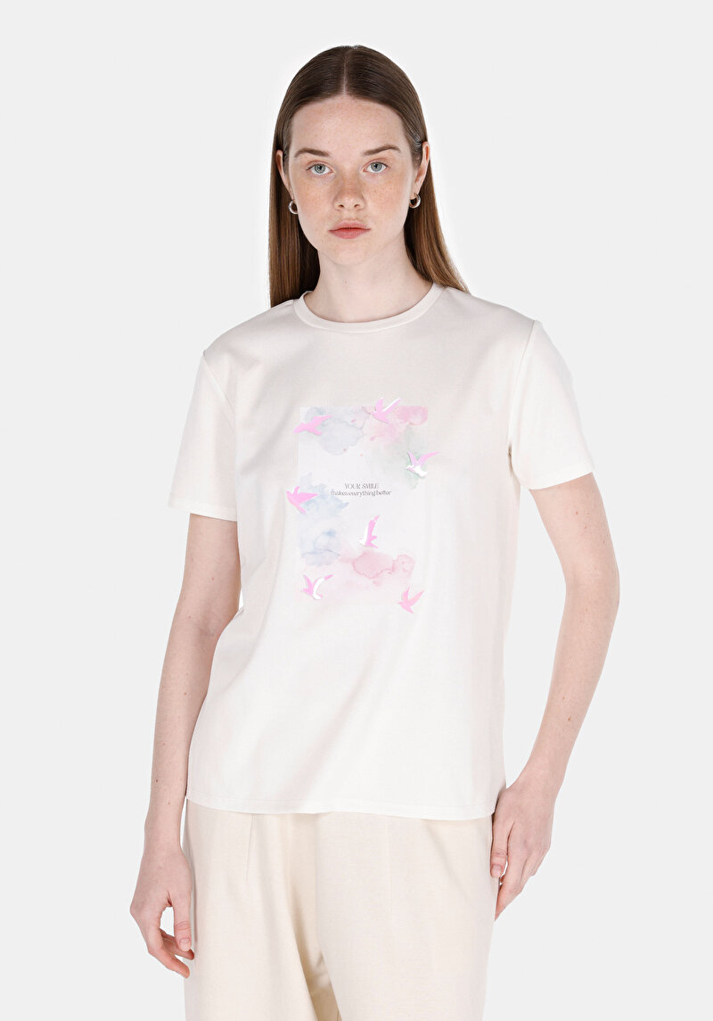 Imagine a Tricou Cu Maneca Scurta De Dama Alb Regular Fit  Cl1074603