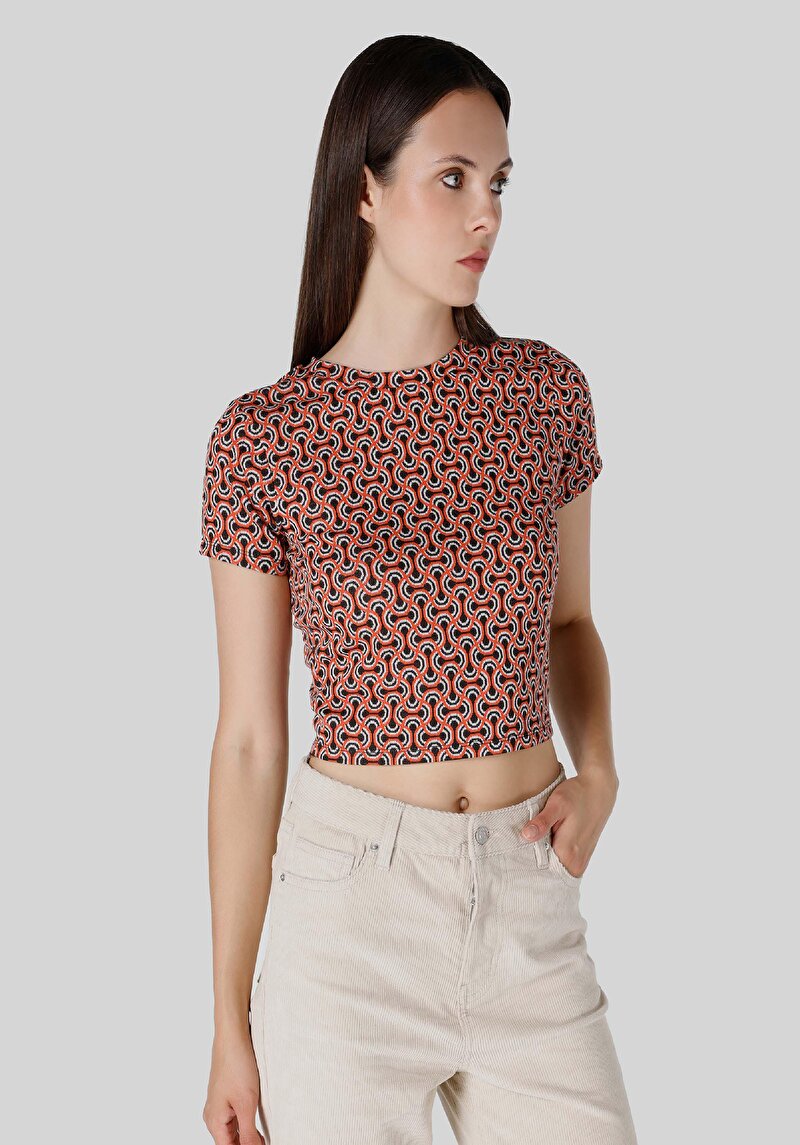 Imagine a Slim Fit Round Neck Tricou Multicolor Pentru Femei Cu Mânecă Scurtă