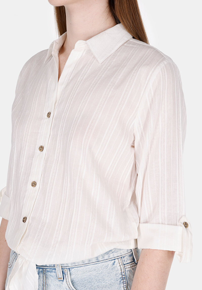 Imagine a Cămașă Regular Fit Neck Drept Cămașă Albă Roll-Up Pentru Femei