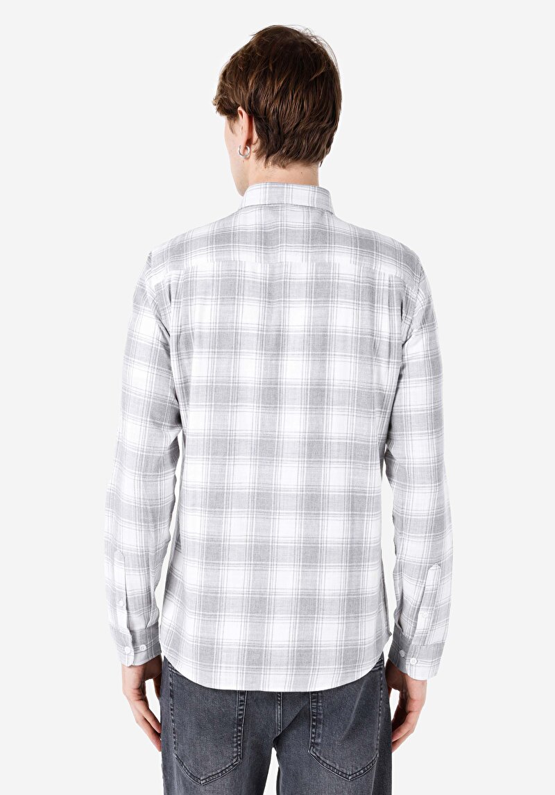 Afișați detalii pentru Cămașă Slim Fit Gât Cămașă Gri Cu Manșon Lung Pentru Bărbați