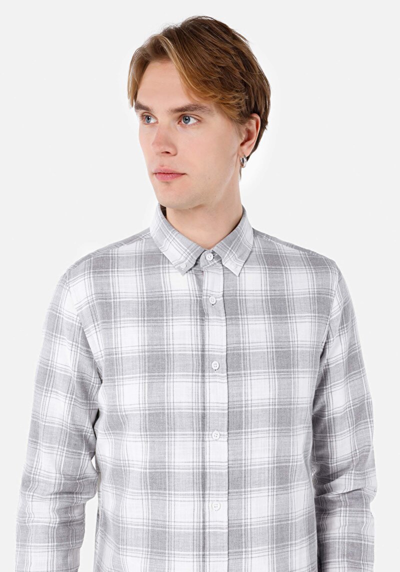 Imagine a Cămașă Slim Fit Gât Cămașă Gri Cu Manșon Lung Pentru Bărbați