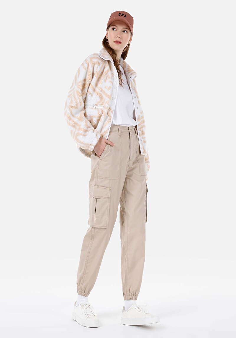 Afișați detalii pentru Regular Fit Talie Talie Picior Îngust Pantaloni Bej Pentru Femei