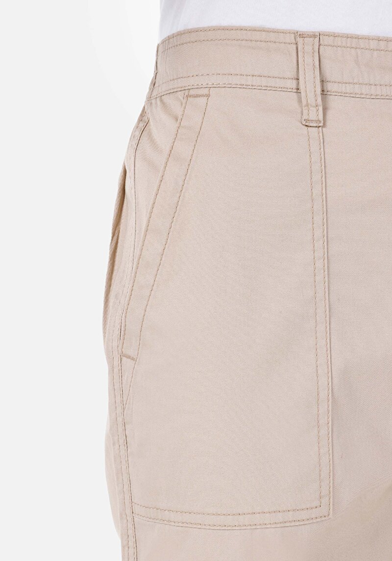 Afișați detalii pentru Regular Fit Talie Talie Picior Îngust Pantaloni Bej Pentru Femei