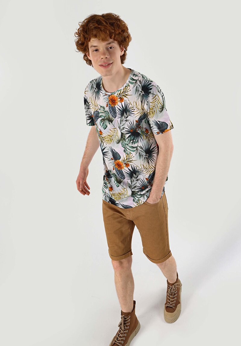 Imagine a Regular Fit Round Neck Printed Tricou Multicolor Cu Mânecă Scurtă Pentru Bărbați