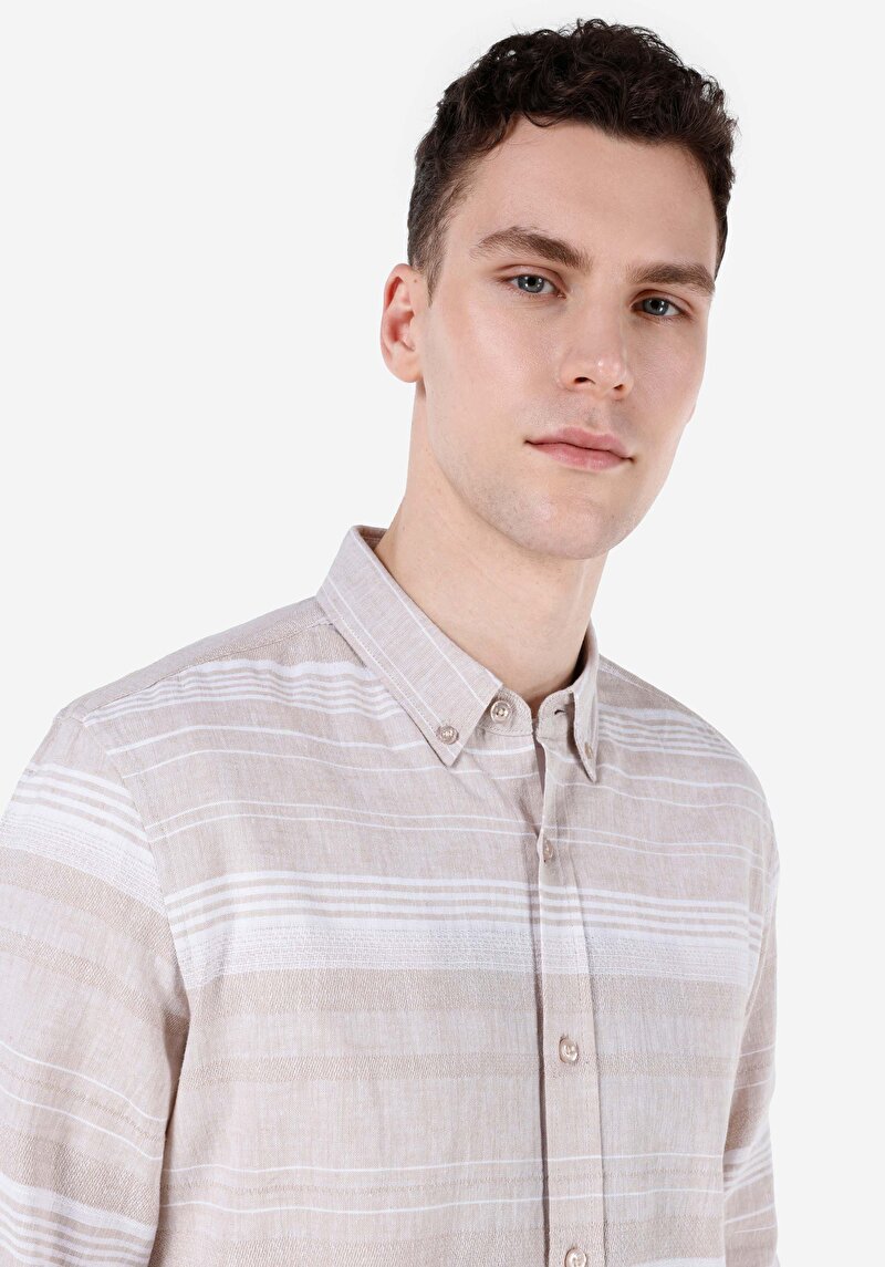 Imagine a Cămașă Cu Dungi Cămașă Cu Mânecă Lungă Bej Pentru Bărbați