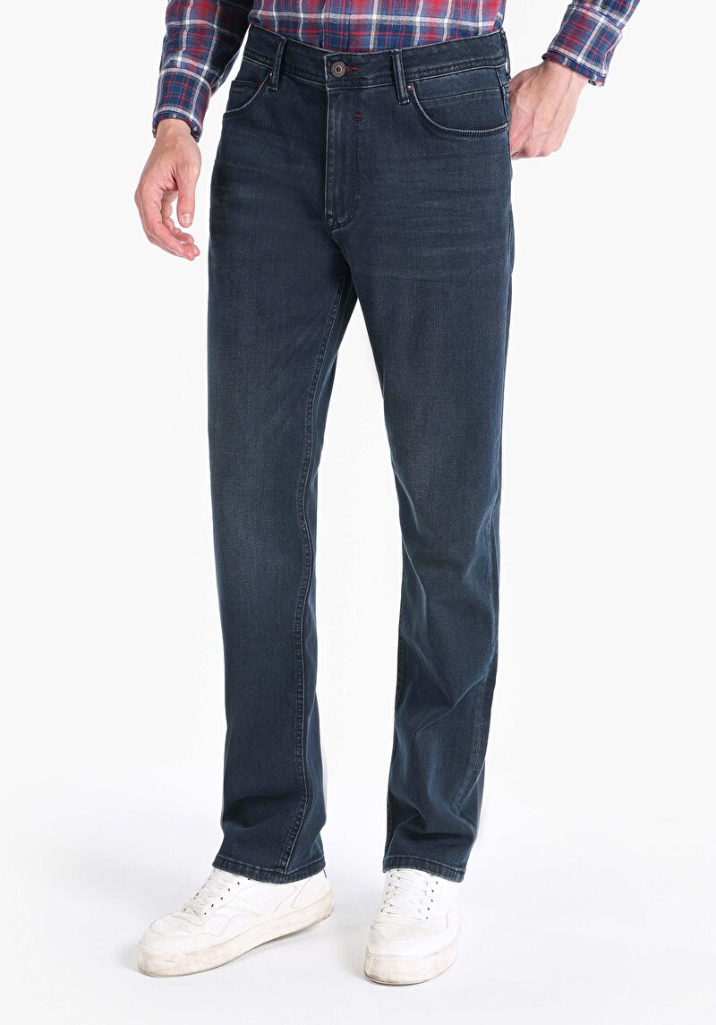 Imagine a Regular Fit Talie Medie Picior Drept Blugi Indigo Închis Bărbați