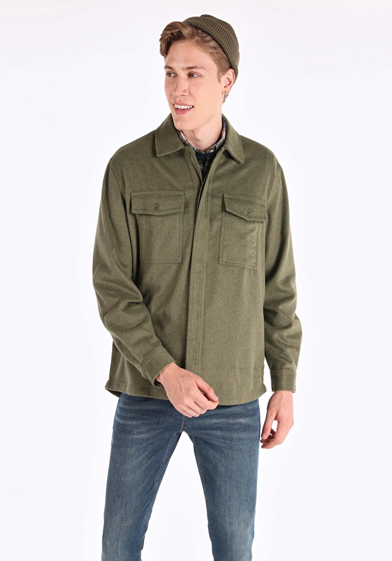 Imagine a Camasa Cu Maneca Lunga De Barbati Kaki Comfort Fit  Cl1065568