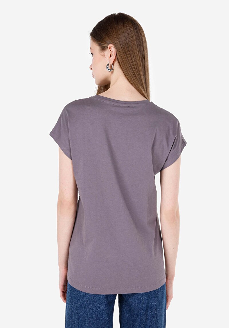 Afișați detalii pentru Regular Fit Rotund Neck Imprimat Tricou Antracit Manșon Scurt Pentru Femei