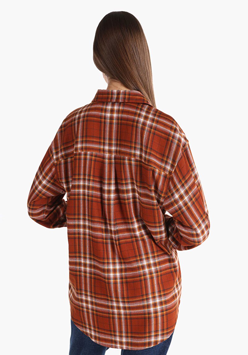 Imagine a Cămașă Cu Gât În Carouri Cămașă Maro Cu Mânecă Lungă Pentru Femei