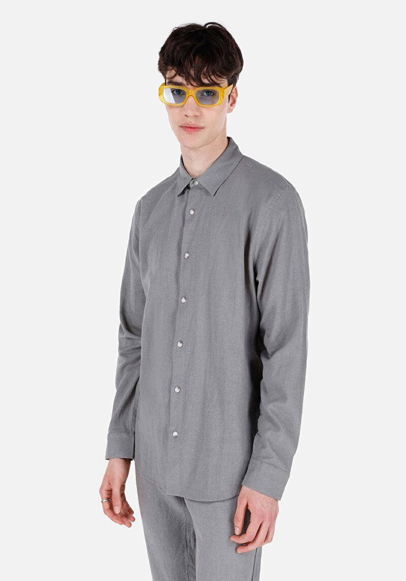 Imagine a Cămașă Comfort Fit Neck Drept Cămașă Verde Manșon Lung Bărbați