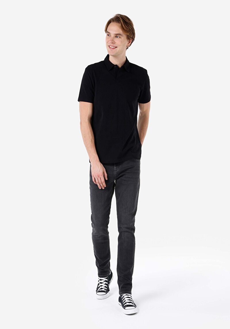 Imagine a Blugi Negri Pentru Bărbați Cu Talie Dreaptă Cu Talie Dreaptă