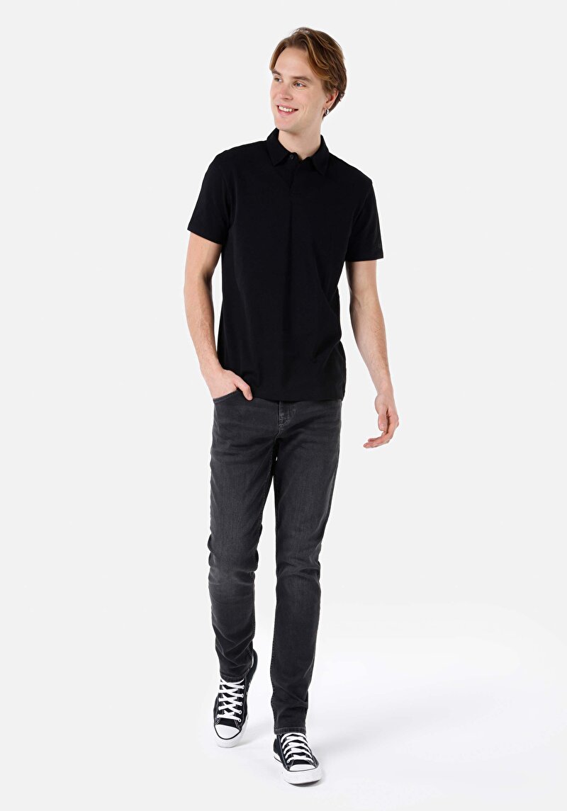 Afișați detalii pentru Blugi Negri Pentru Bărbați Cu Talie Dreaptă Cu Talie Dreaptă