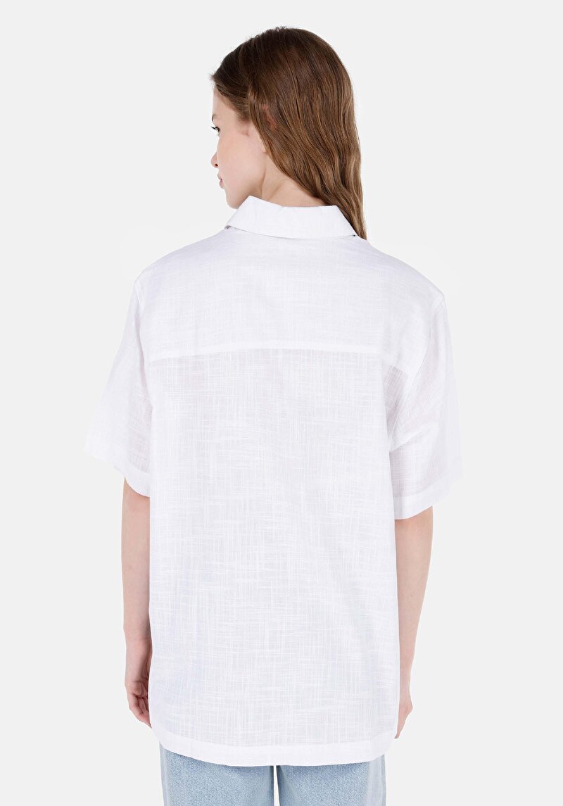 Imagine a Cămașă Relax Fit Neck Drept Cămașă Albă Cu Mânecă Scurtă Pentru Femei