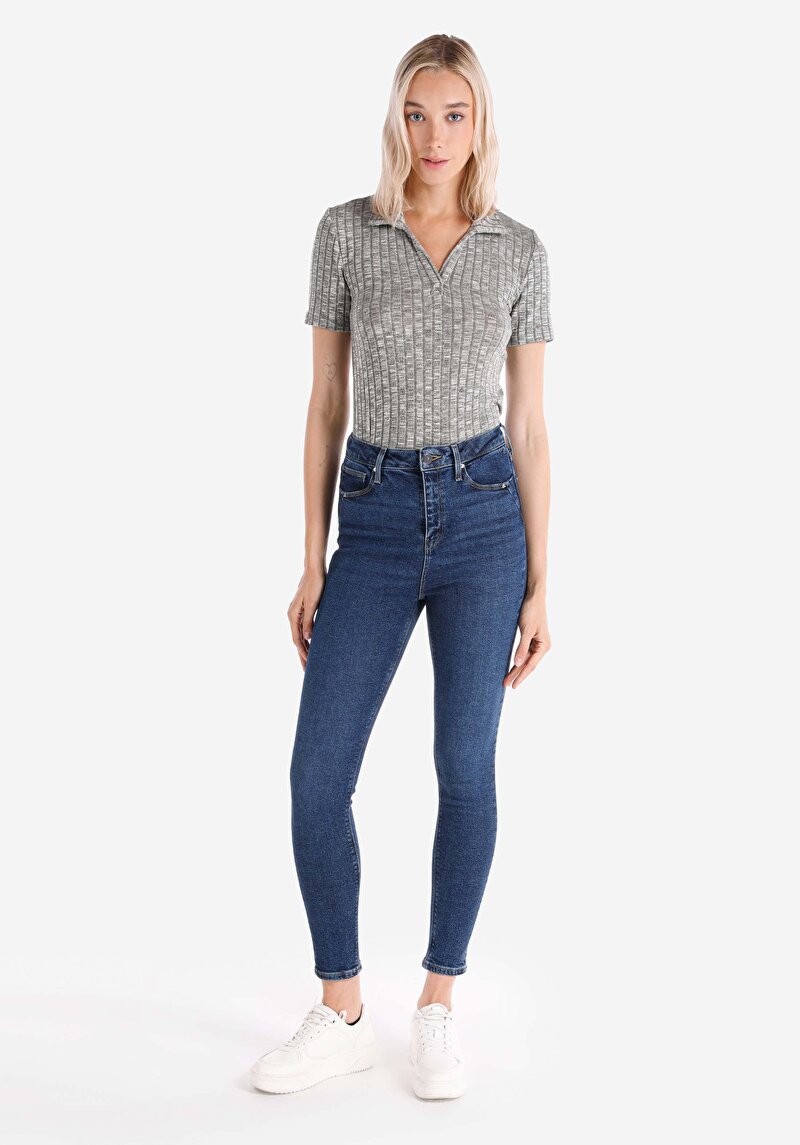 Afișați detalii pentru Skinny Fit Talie Talie Picior Îngust Blugi Din Denim Pentru Femei