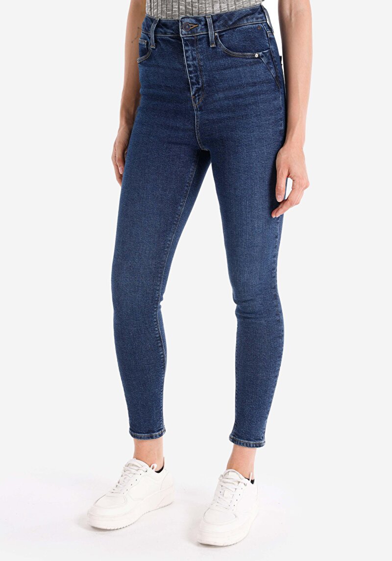 Afișați detalii pentru Skinny Fit Talie Talie Picior Îngust Blugi Din Denim Pentru Femei