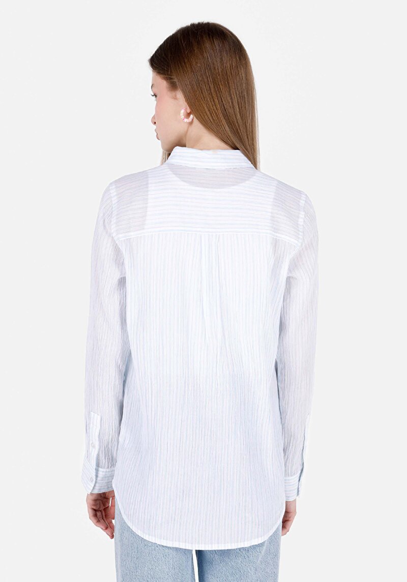 Imagine a Cămașă Cu Dungi Cămașă Albastră Cu Mânecă Lungă Pentru Femei