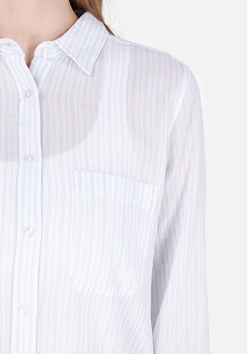 Afișați detalii pentru Cămașă Cu Dungi Cămașă Albastră Cu Mânecă Lungă Pentru Femei