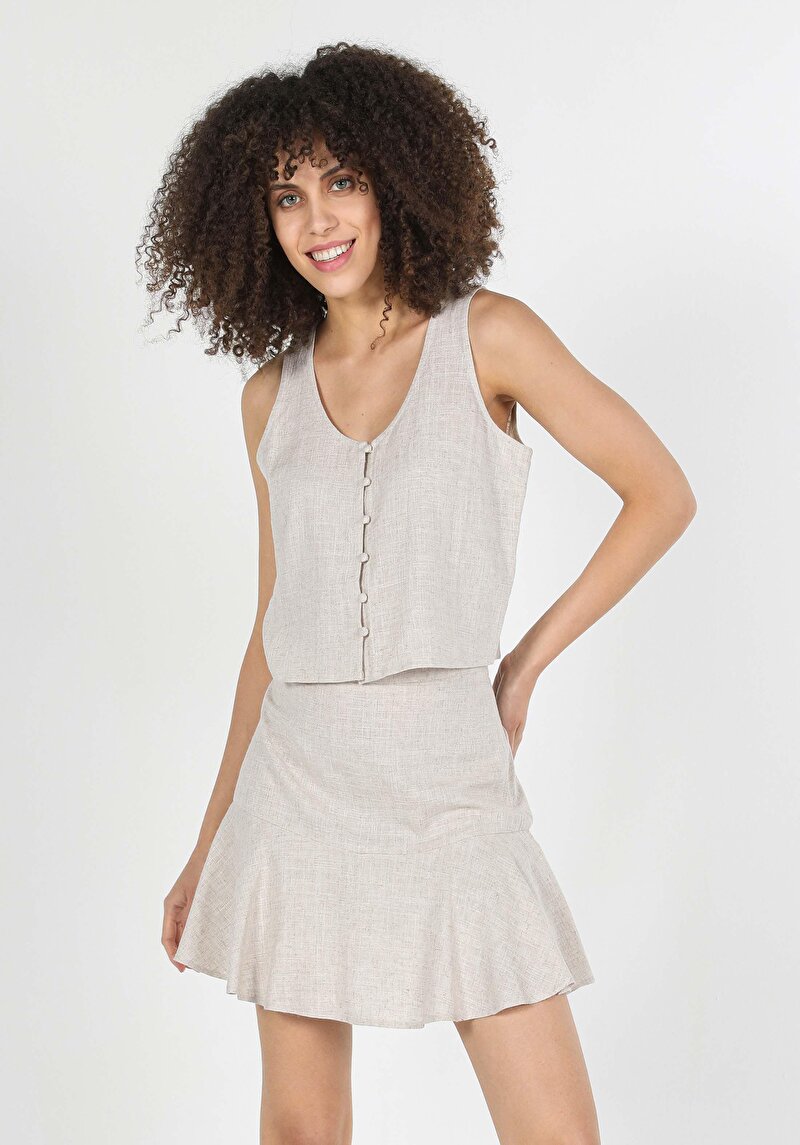 Afișați detalii pentru Cămașă Fără Mâneci Slim Fit Cu Decolteu În V Drept Pentru Femei Bej