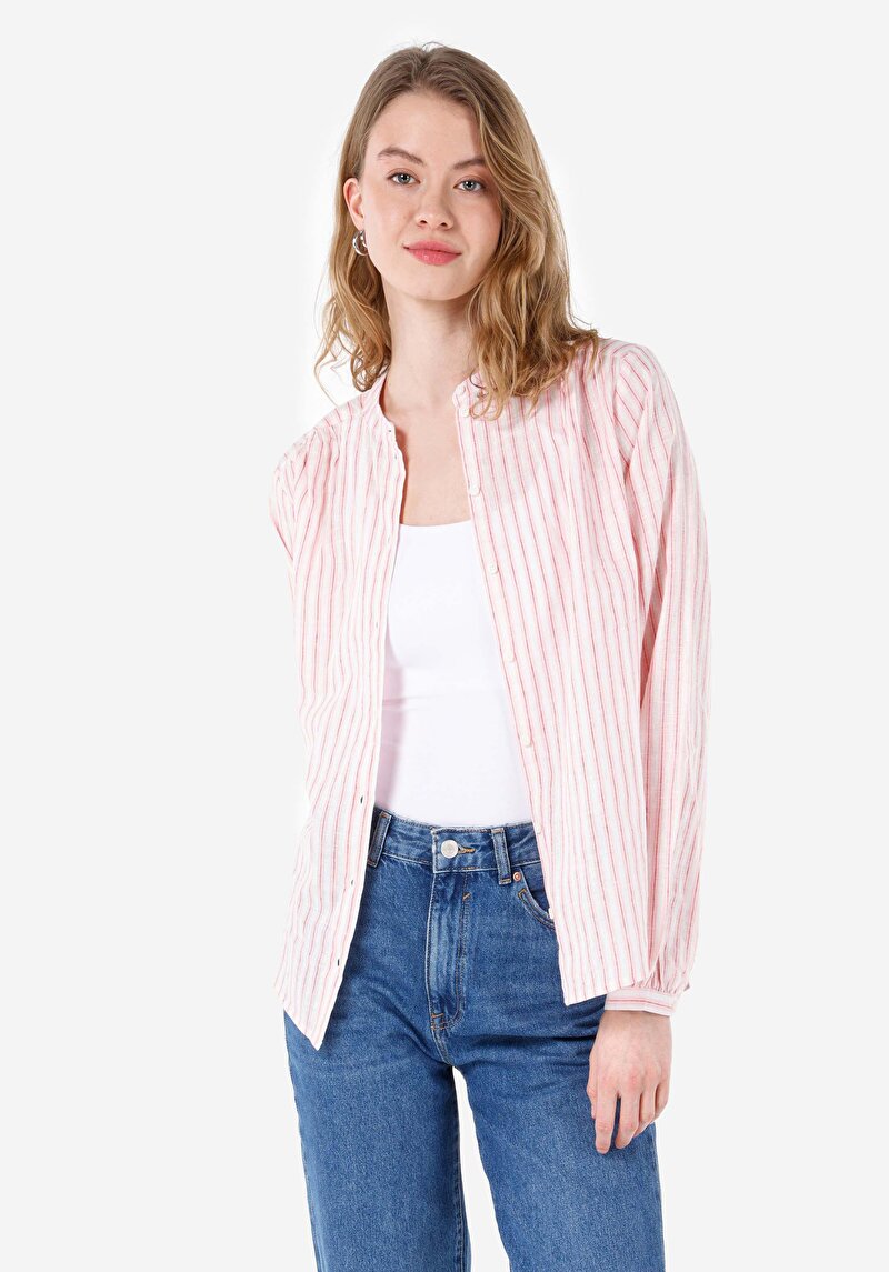 Imagine a Cămașă Cu Dungi Cămașă Cu Mânecă Lungă Roz Pentru Femei