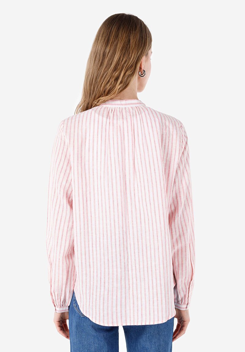 Afișați detalii pentru Cămașă Cu Dungi Cămașă Cu Mânecă Lungă Roz Pentru Femei