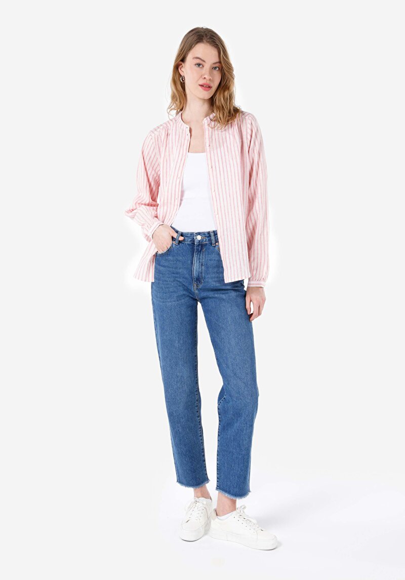 Afișați detalii pentru Cămașă Cu Dungi Cămașă Cu Mânecă Lungă Roz Pentru Femei