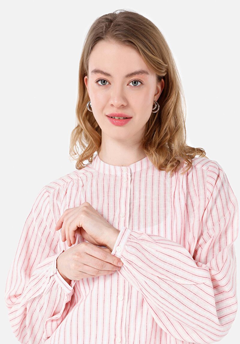 Afișați detalii pentru Cămașă Cu Dungi Cămașă Cu Mânecă Lungă Roz Pentru Femei