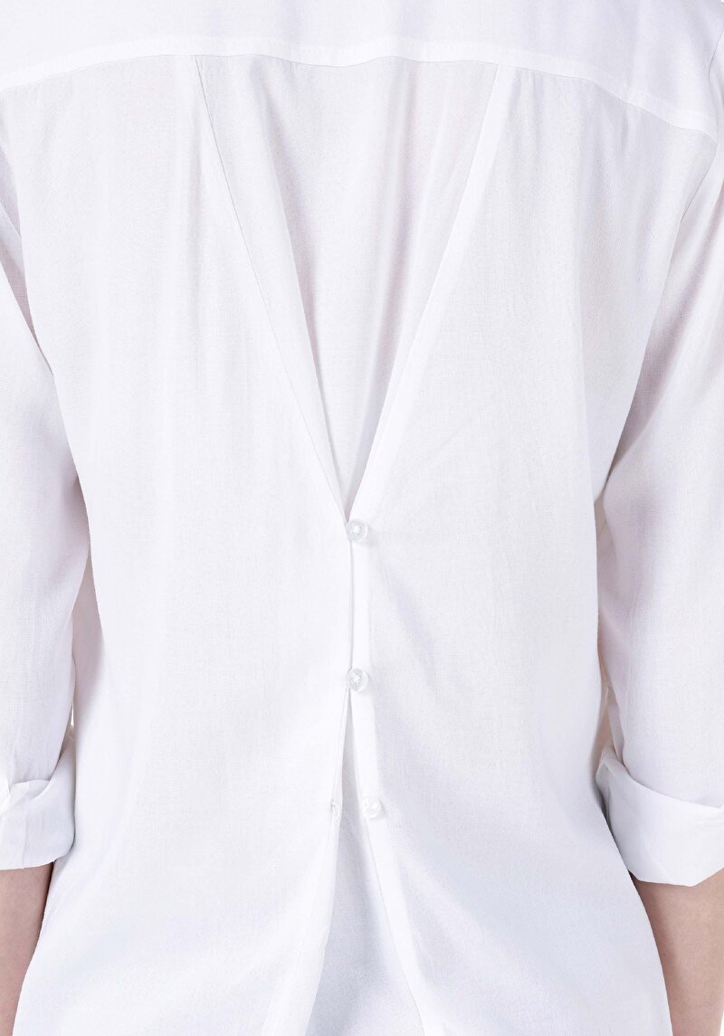 Afișați detalii pentru Cămașă Regular Fit Neck Drept Cămașă Albă Roll-Up Pentru Femei