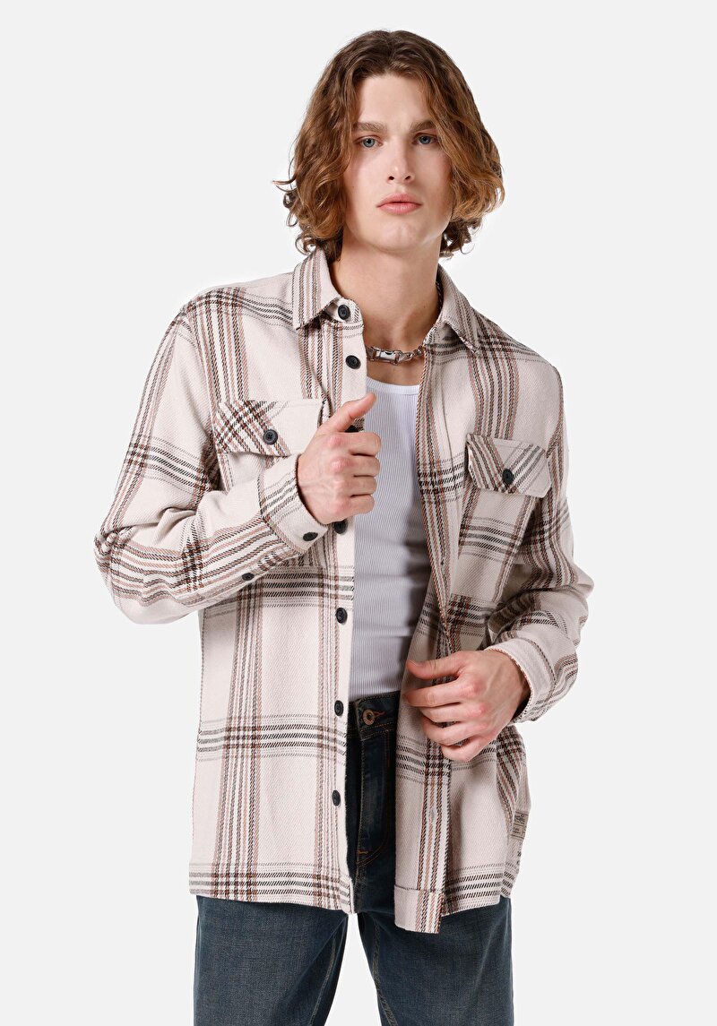 Imagine a Cămașă Comfort Fit Cămașă În Carouri Cămașă Cu Mânecă Lungă Bej Pentru Bărbați