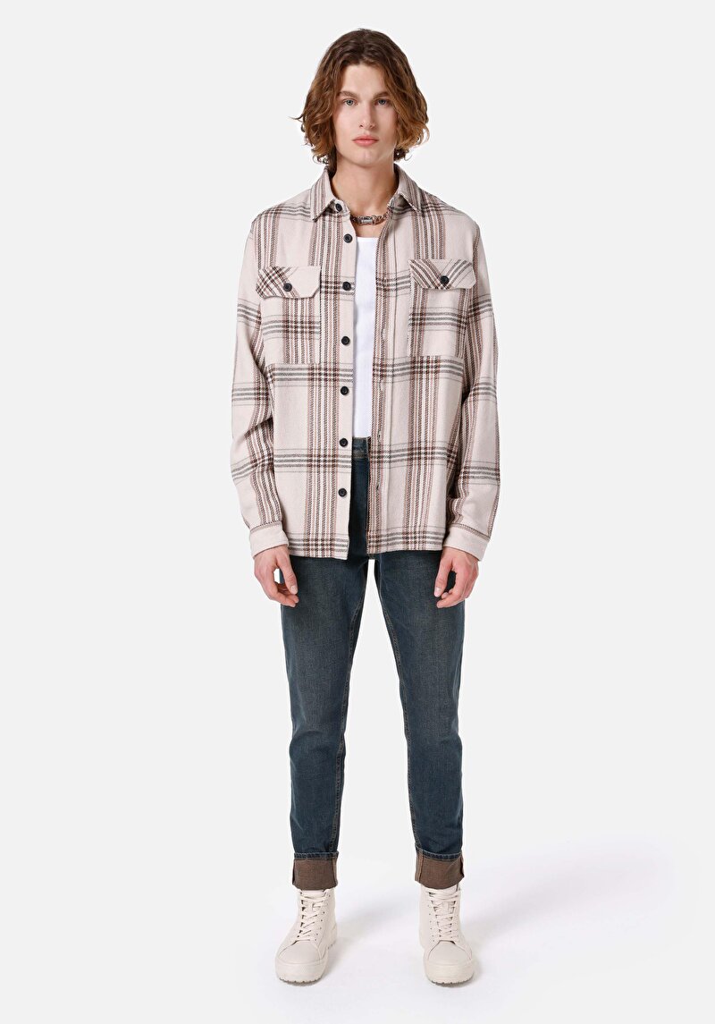 Afișați detalii pentru Cămașă Comfort Fit Cămașă În Carouri Cămașă Cu Mânecă Lungă Bej Pentru Bărbați