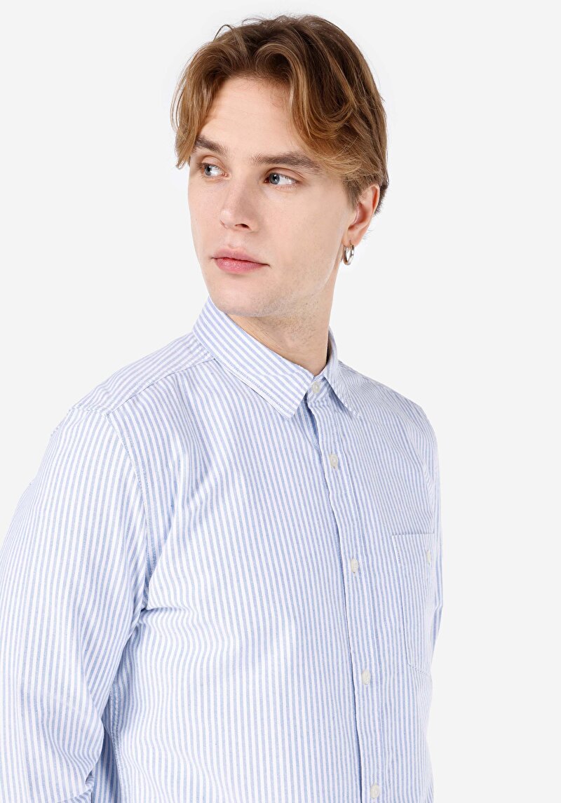 Imagine a Cămașă Slim Fit Cămașă Dreaptă Bărbați Albastru Mânecă Lungă