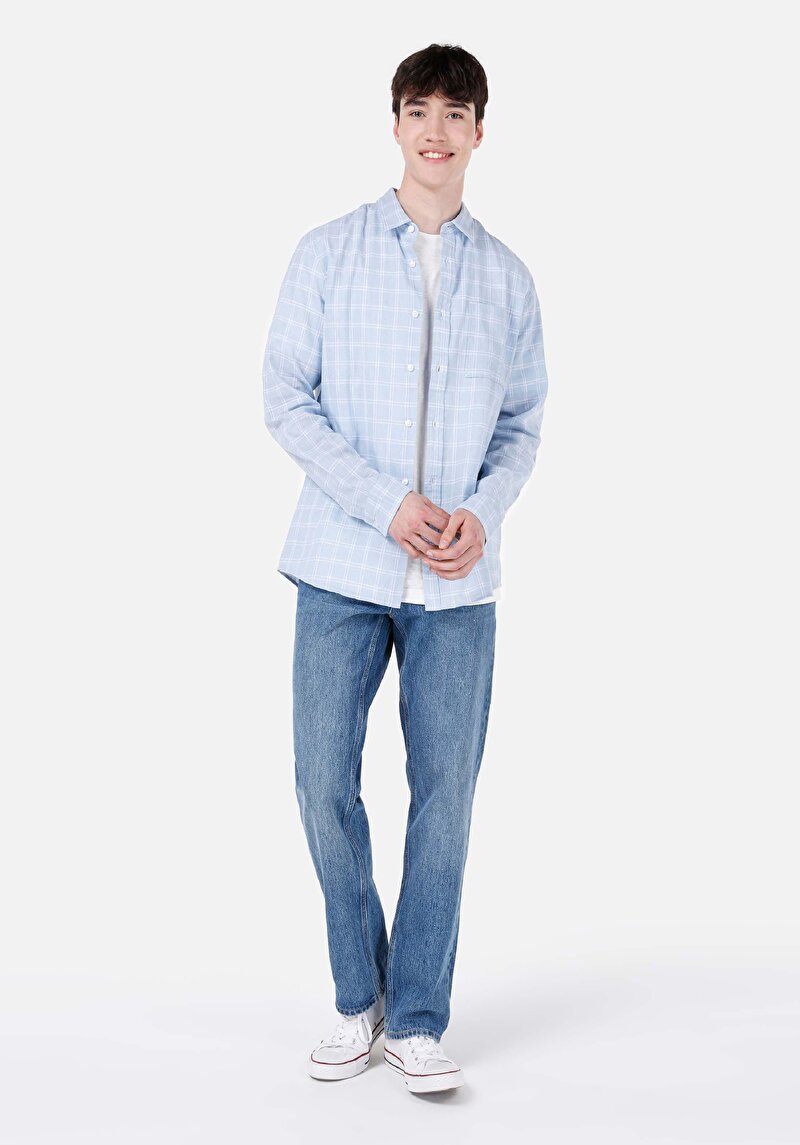 Imagine a Camasa Cu Maneca Lunga De Barbati Albastru Regular Fit Cl1069453