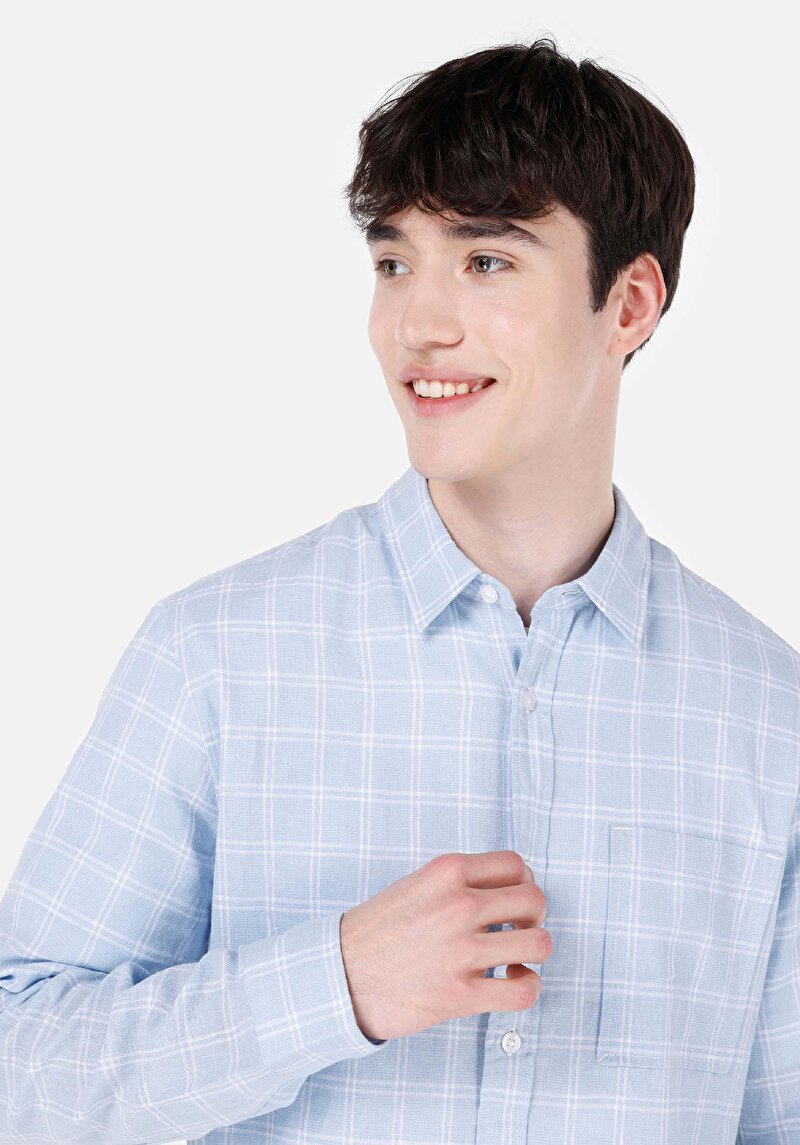 Imagine a Camasa Cu Maneca Lunga De Barbati Albastru Regular Fit Cl1069453