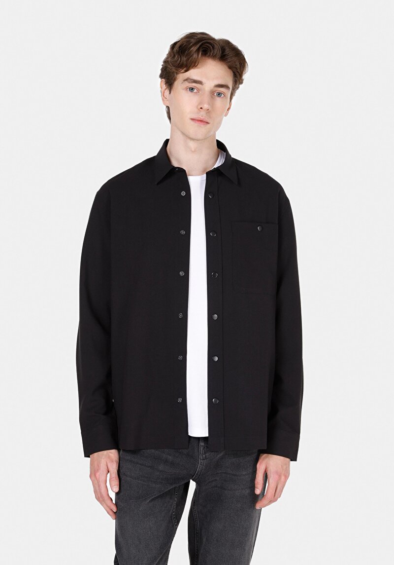 Imagine a Camasa Cu Maneca Lunga De Barbati Negru Regular Fit  Cl1069905