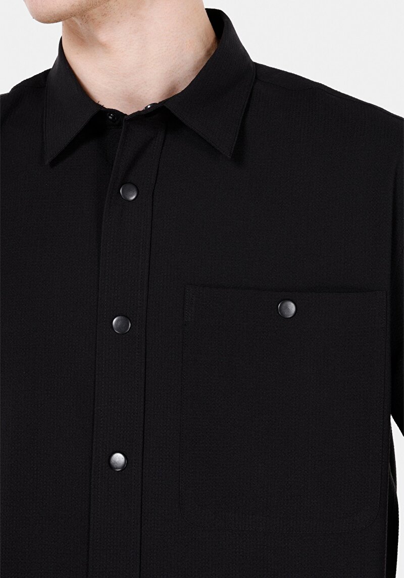 Imagine a Camasa Cu Maneca Lunga De Barbati Negru Regular Fit Cl1069905