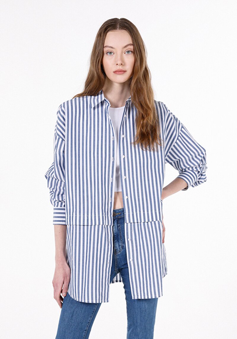 Imagine a Camasa Cu Maneca Lunga De Dama Albastru Relax Fit  Cl1071966