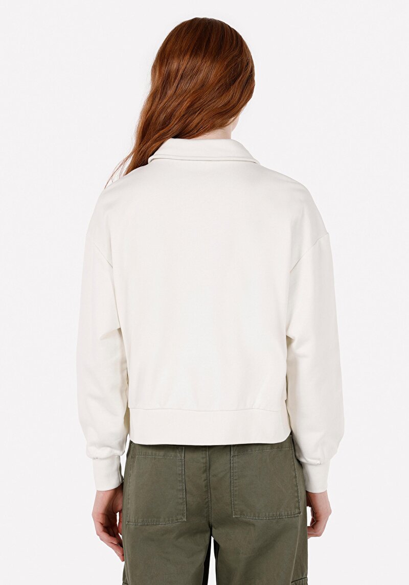 Imagine a Regular Fit Fermoar Imprimat Imprimat Hanorac Alb Pentru Femei