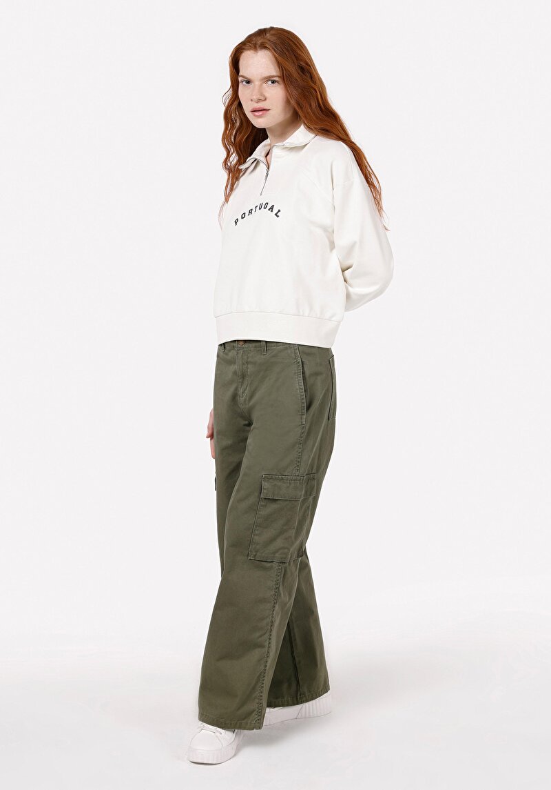 Afișați detalii pentru Regular Fit Fermoar Imprimat Imprimat Hanorac Alb Pentru Femei