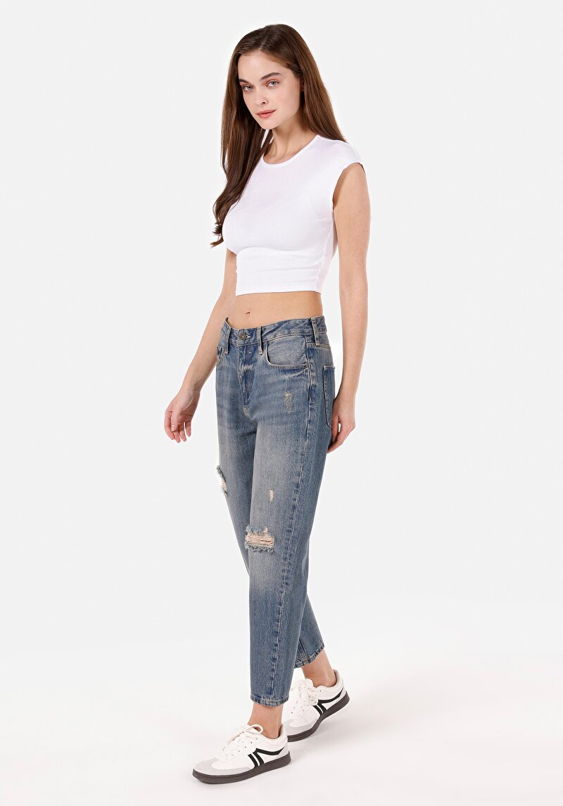 Imagine a Pantaloni De Dama Albastru Boyfriend Fit 893 Julia Cl1072827