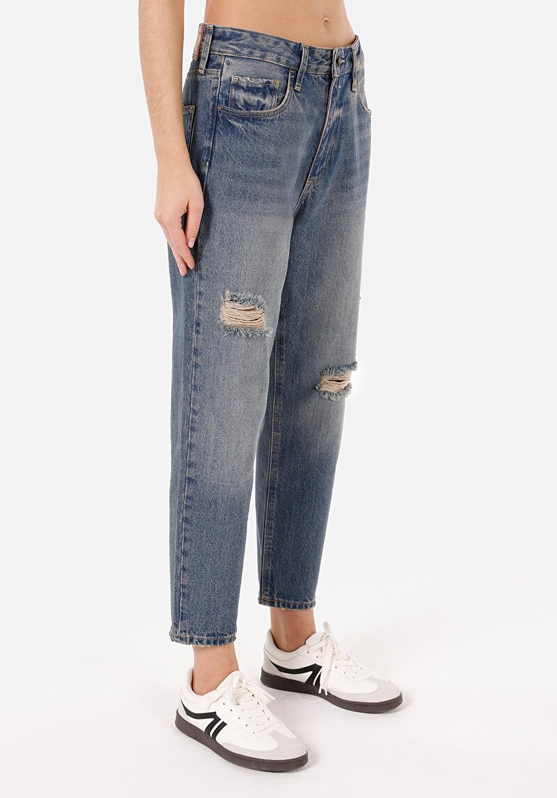 Afișați detalii pentru Pantaloni De Dama Albastru Boyfriend Fit 893 Julia Cl1072827