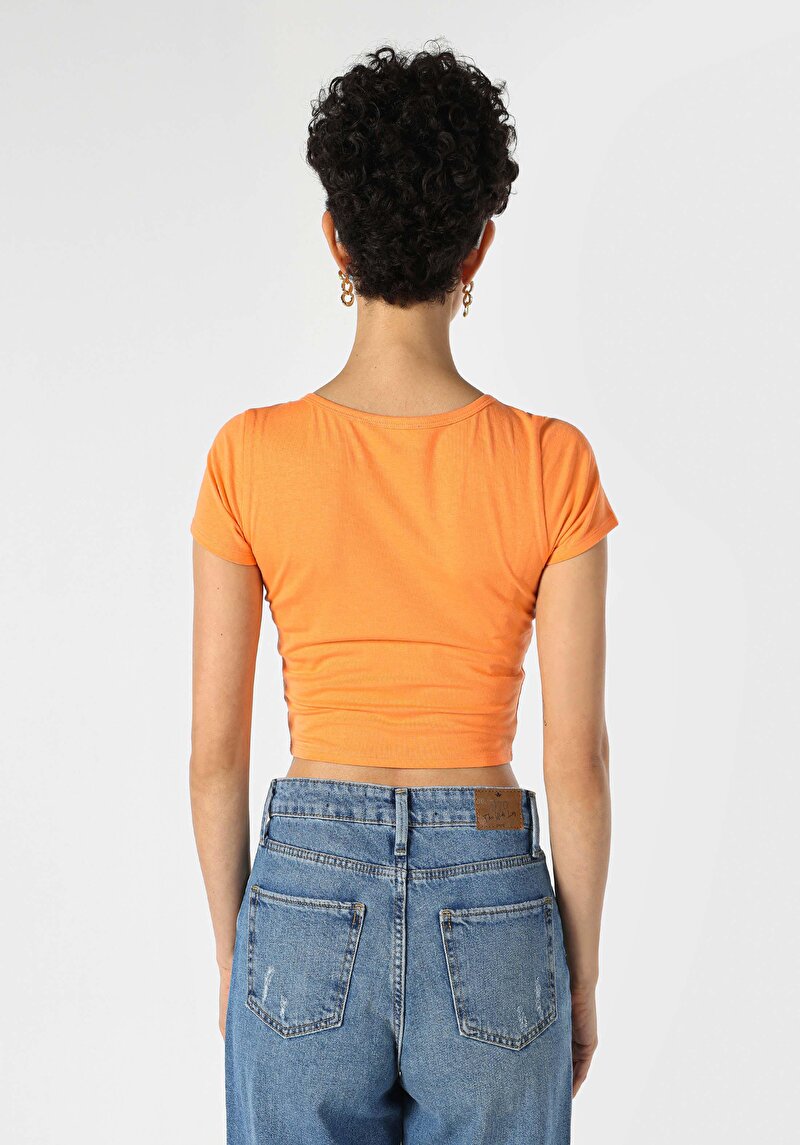 Afișați detalii pentru Slim Fit Tricou Cu Mânecă Scurtă Portocalie Pentru Femei