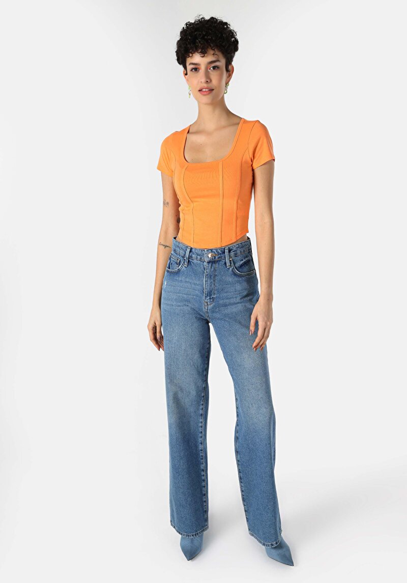 Afișați detalii pentru Slim Fit Tricou Cu Mânecă Scurtă Portocalie Pentru Femei